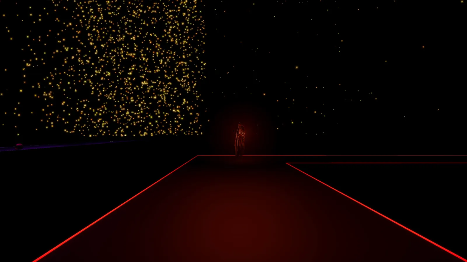 A dark corridor outlined in red light