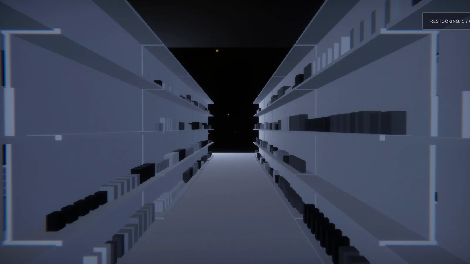 An endless pale supermarket aisle